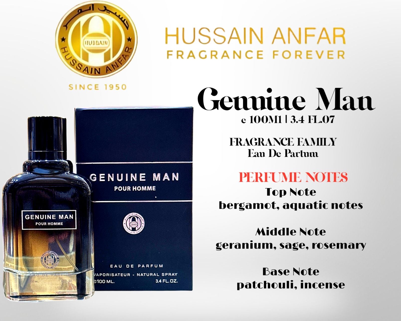 GENUINE MAN - 100ML - Hussain Anfar Perfumes